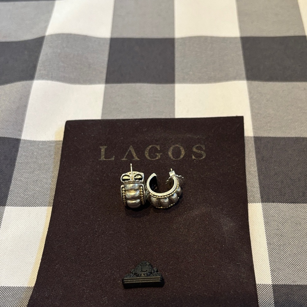 LAGOS Silver Caviar Hoop Earrings Accented with 18k gold